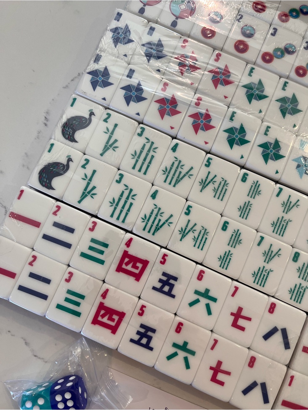 NWT Jonathan Adler Mahjong Tile Set w/ Matching Tassel Tile Bag Blue Teal & Dice - Picture 5 of 12